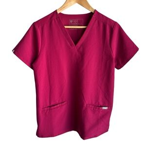 Figs Casma Scrub Top Womens S Dark Magenta Pink Short Sleeve T-Shirt